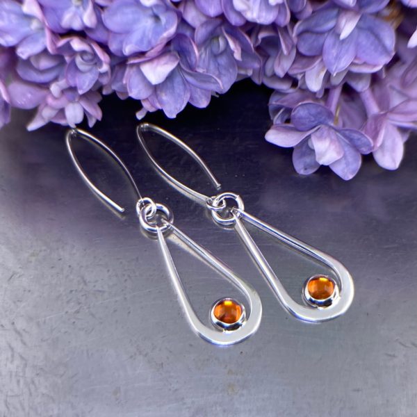 amber earrings - hollow teardrop - Argentium silver - Image 4