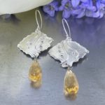 citrine earrings - diamond waves - Argentium silver