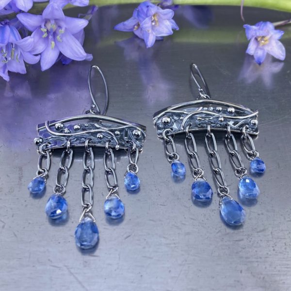 kyanite earrings - chandelier - antique Argentium silver - Image 4