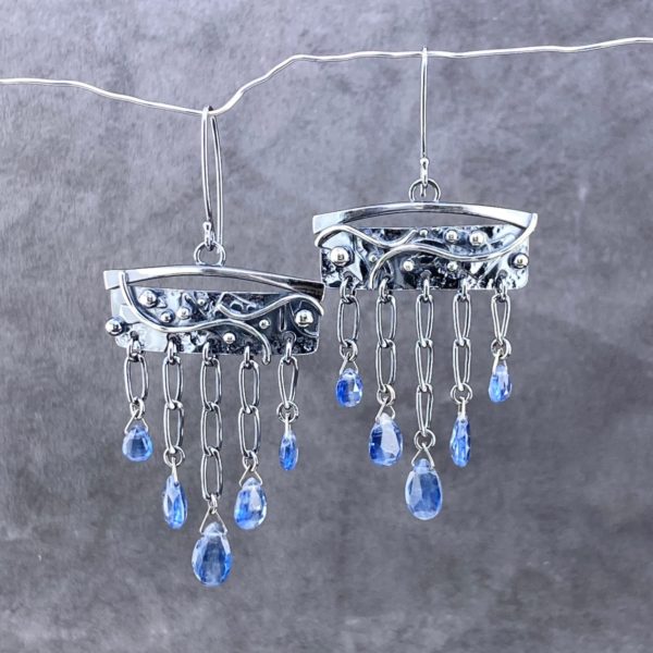 kyanite earrings - chandelier - antique Argentium silver - Image 3