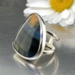hawks eye ring - size 6.75 - Argentium silver double-band