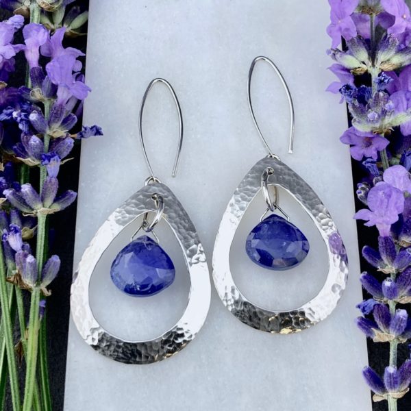 tanzanite earrings - hollow teardrop - Argentium silver - Image 3