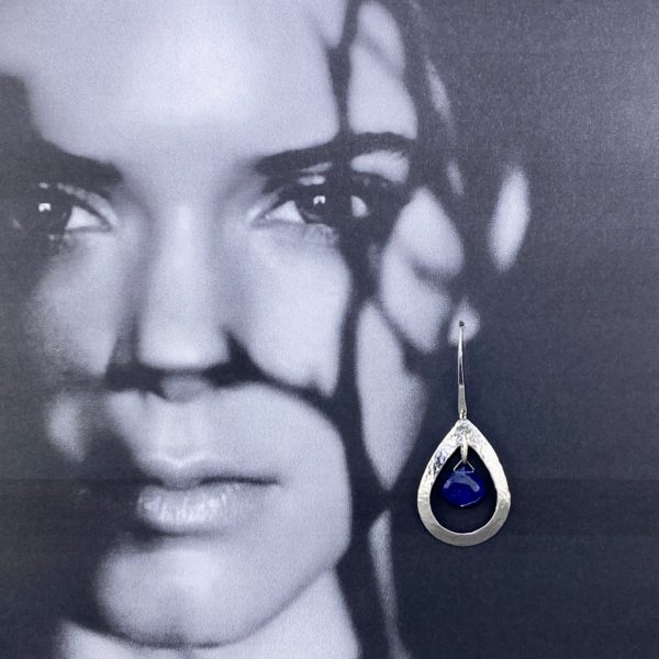 tanzanite earrings - hollow teardrop - Argentium silver - Image 2