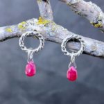 ruby earrings - twist sun post - Argentium silver