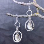freeform circle earrings - Argentium silver - moon accent
