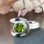 peridot ring - size 10.5 - Argentium silver buttonhole band - 1.8 carat