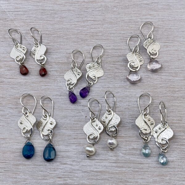 gemstone earrings - diamond waves - Argentium silver - small - Image 8