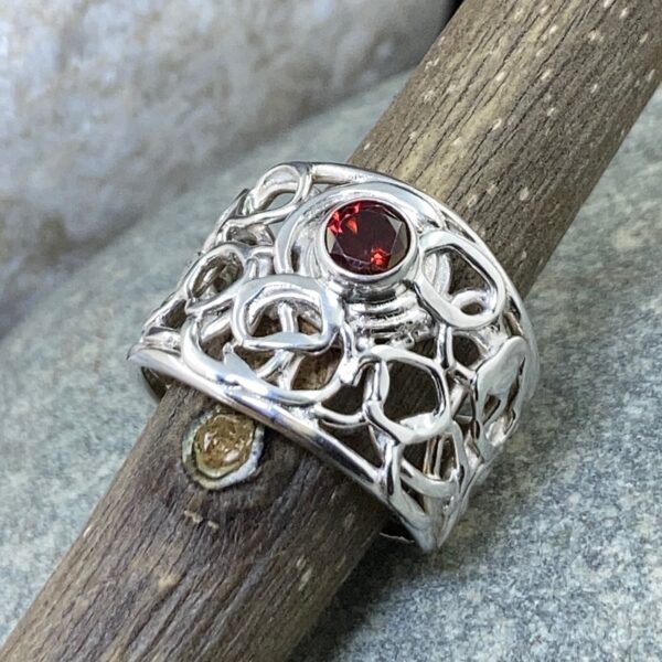 red topaz ring - size 6.75 - Argentium silver pebbles band - .5 carat - Image 3