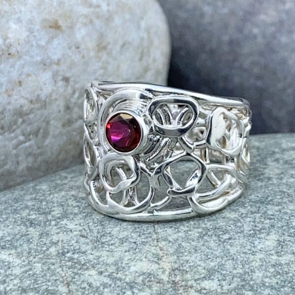 red topaz ring - size 6.75 - Argentium silver pebbles band - .5 carat - Image 2