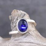 iolite ring - size 6.75 - Argentium silver offset solitaire - 2 carat