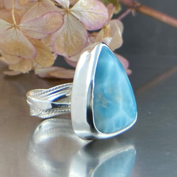 larimar ring - size 9.5 - Argentium silver bark band