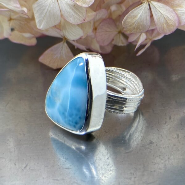 larimar ring - size 9.5 - Argentium silver bark band - Image 2