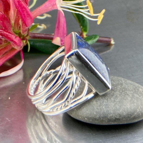 lapis ring - size 11.25 - Argentium silver twig band - Image 2