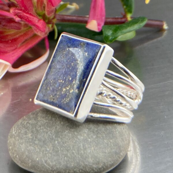 lapis ring - size 11.25 - Argentium silver twig band