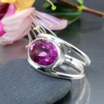 pink topaz ring - size 9 - Argentium silver round double-band - 4.5 carat - Image 2