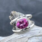 pink topaz ring - size 9 - Argentium silver round double-band - 4.5 carat