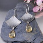 gemstone earrings - hammered diamond - Argentium silver - large - Image 2