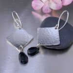 gemstone earrings - hammered diamond - Argentium silver - large - Image 3