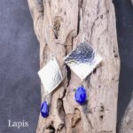 gemstone earrings - hammered diamond - Argentium silver - large - Image 12