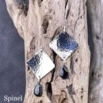 gemstone earrings - hammered diamond - Argentium silver - large - Image 8