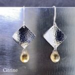gemstone earrings - hammered diamond - Argentium silver - large - Image 7