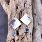 gemstone earrings - hammered diamond - Argentium silver - large - Image 5