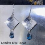 gemstone earrings - hammered diamond - Argentium silver - large - Image 6