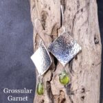 gemstone earrings - hammered diamond - Argentium silver - large - Image 10