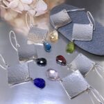 gemstone earrings - hammered diamond - Argentium silver - large