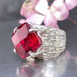 red topaz ring - size 8.25 - Argentium silver bark band - 18 carat