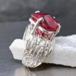 red topaz ring - size 8.25 - Argentium silver bark band - 18 carat - Image 3