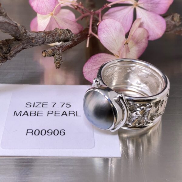 mabe' pearl ring - size 7.75 - Argentium silver lunar band - Image 4