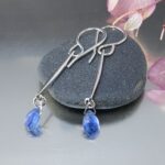 kyanite earrings - twist bar - Argentium silver - Image 2