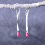 ruby earrings - twist bar - Argentium silver - Image 3