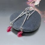 ruby earrings - twist bar - Argentium silver - Image 2