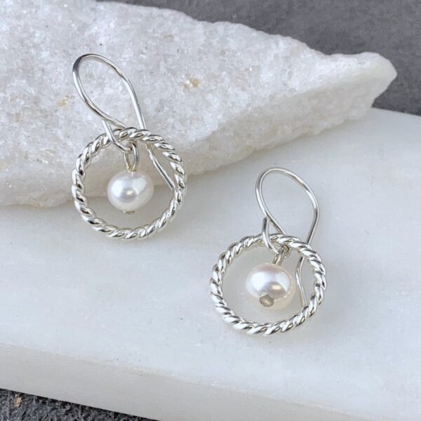 pearl earrings - twist suns - Argentium silver - Image 2