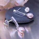pearl (pink) earrings - bar post - Argentium silver