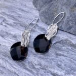 smoky quartz earrings - twig cap - Argentium silver - 23 carat
