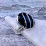 black line agate ring - size 8.75 - Argentium silver Bark design - Image 3