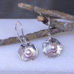 pearl (pink) earrings - blossoms - Argentium silver