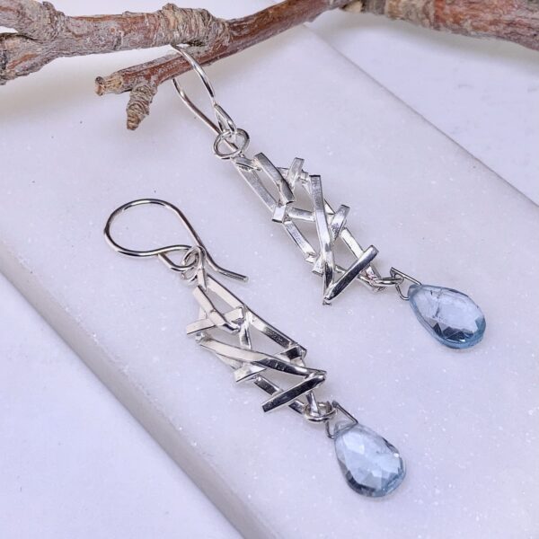 Swiss topaz earrings - twigs - Argentium silver