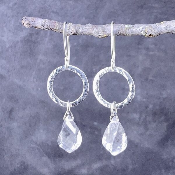 quartz earrings - hammered sun - Argentium silver - Image 4