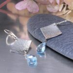 gemstone earrings - hammered diamond - Argentium silver - small - Image 2
