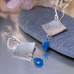 gemstone earrings - hammered diamond - Argentium silver - small - Image 7