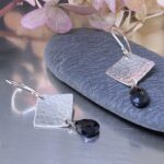 gemstone earrings - hammered diamond - Argentium silver - small - Image 5