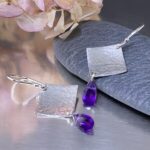 gemstone earrings - hammered diamond - Argentium silver - small - Image 3