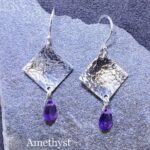 gemstone earrings - hammered diamond - Argentium silver - small - Image 13