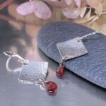 gemstone earrings - hammered diamond - Argentium silver - small - Image 8