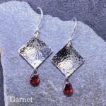 gemstone earrings - hammered diamond - Argentium silver - small - Image 11