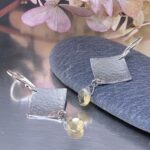 gemstone earrings - hammered diamond - Argentium silver - small - Image 4